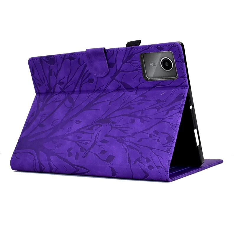 Lederen hoes met boompatroon voor Lenovo Xiaoxin Pad 11 2025 met kaartslots en standaard - Paars