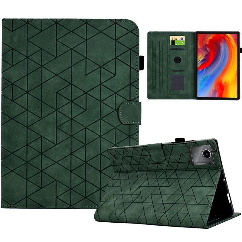 For Lenovo Xiaoxin Pad 11 2025 Case Card Slots Stand Rhombus Auto Wake / Sleep Leather Cover - Green