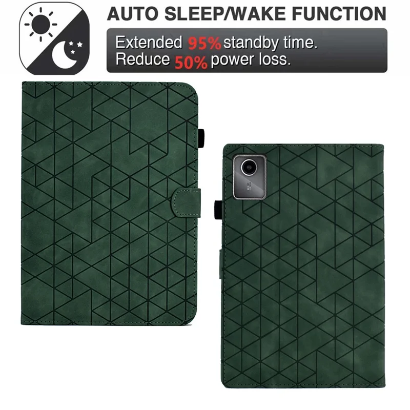 For Lenovo Xiaoxin Pad 11 2025 Case Card Slots Stand Rhombus Auto Wake / Sleep Leather Cover - Green