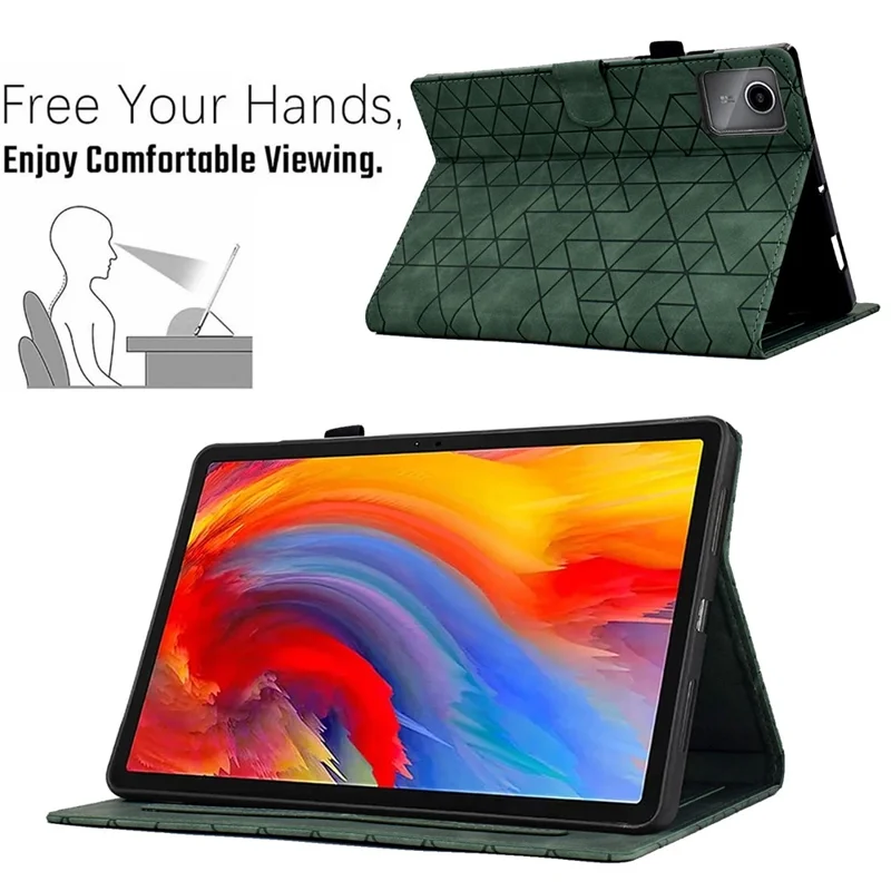 For Lenovo Xiaoxin Pad 11 2025 Case Card Slots Stand Rhombus Auto Wake / Sleep Leather Cover - Green