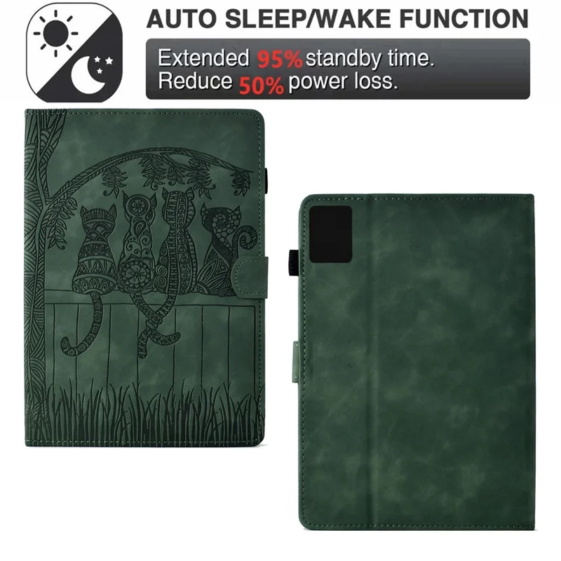 Funda para Lenovo Xiaoxin Pad 11 2025 con Estampado de Gatos en Cuero PU con Ranuras para Tarjetas - Verde