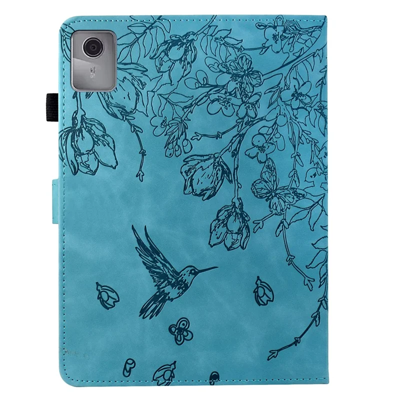 Funda para Lenovo Xiaoxin Pad 11 2025 con diseño de flor y pájaro, soporte para tarjetas, cubierta de tableta de cuero - Azul bebé
