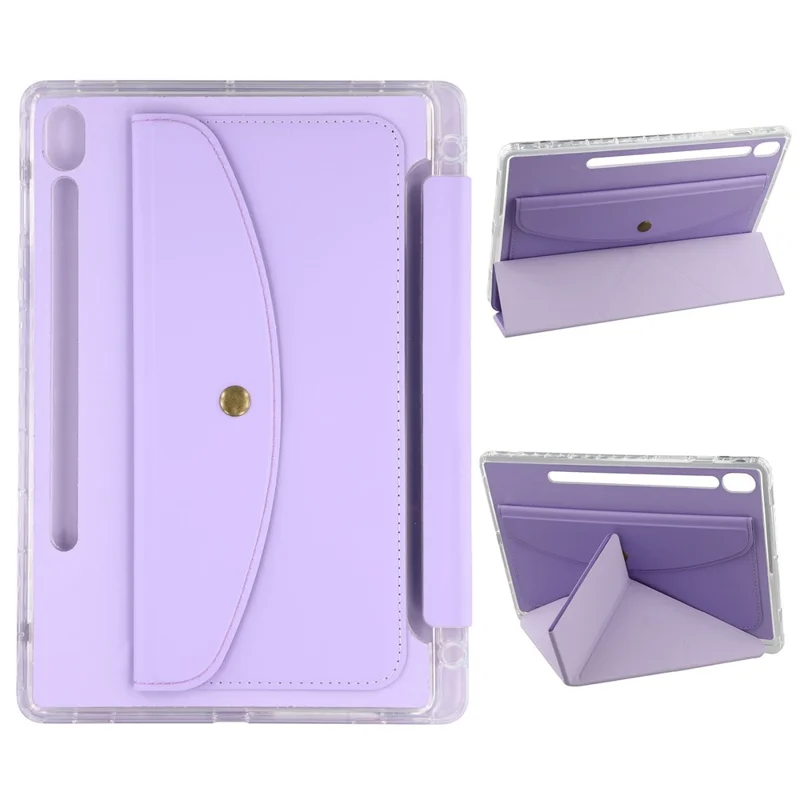 Capa para Samsung Galaxy Tab S9 (X710, X716B, X718U) / Tab S9 FE (X510, X516B) Estojo Origami com Suporte e Carteira em Couro PU com Compartimento para Caneta - Roxo