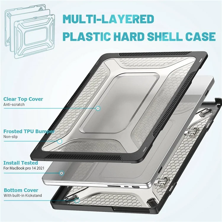 Laptop Case for MacBook Pro 14 inch (2024) (2023) (2021) (A2442 M1 Pro / M1 Max) PC Front and Back Cover - Black