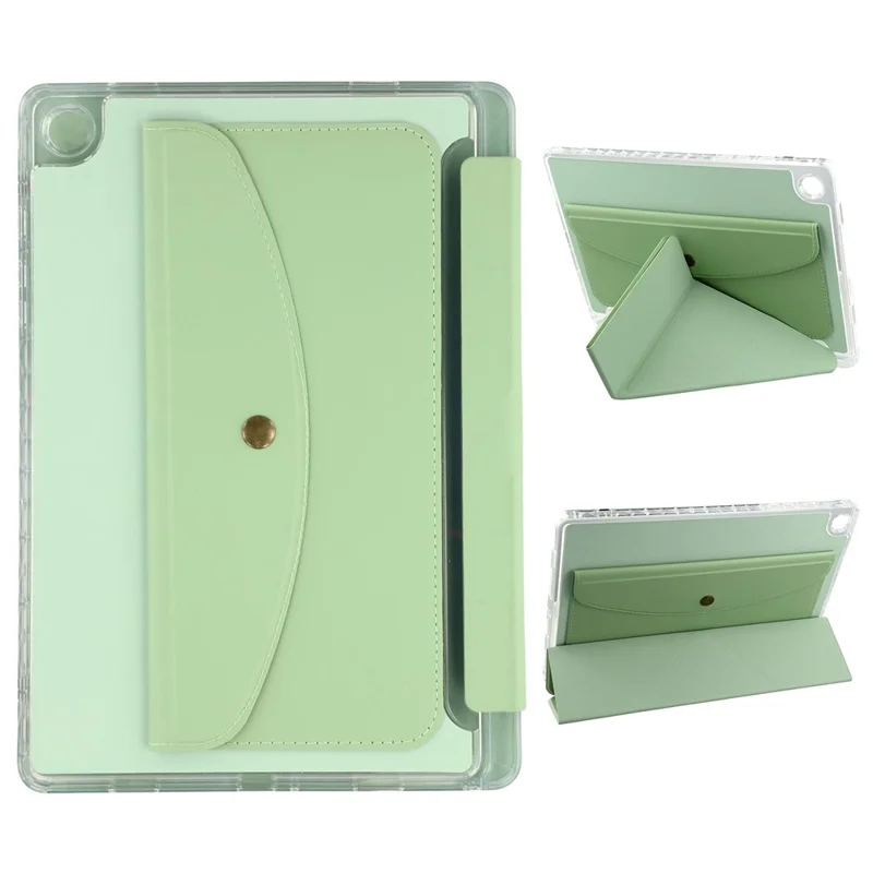 For Samsung Galaxy Tab A9+ Case Origami Stand Wallet PU Leather Smart Tablet Cover with Pencil Slot - Green