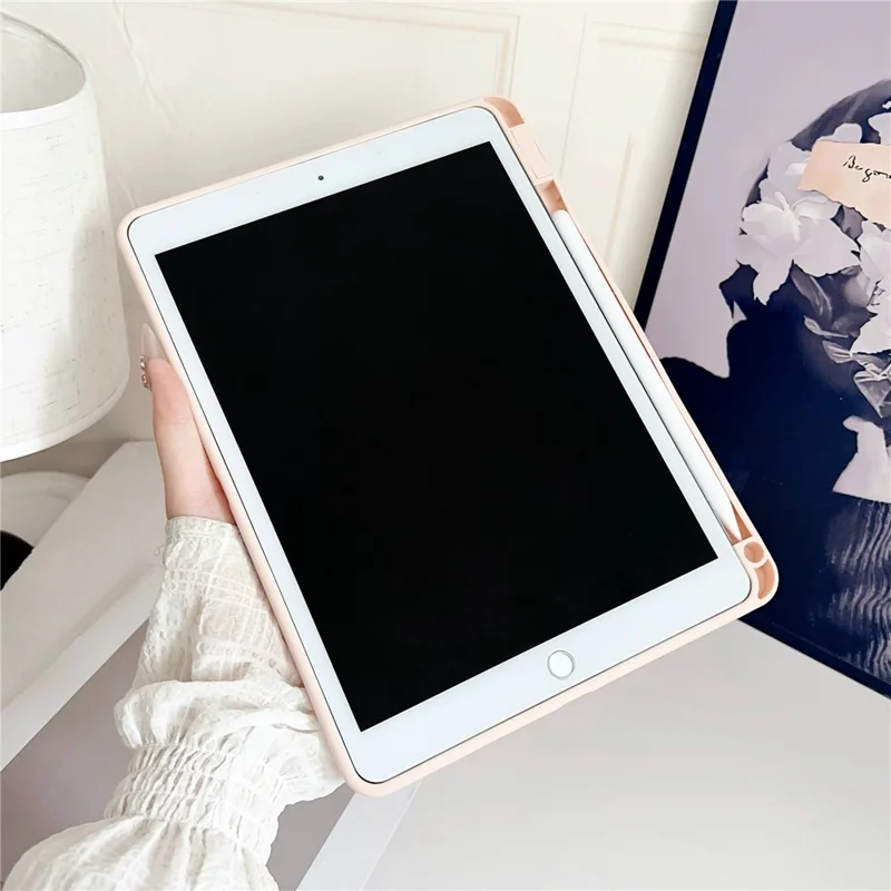 Tablet Case For iPad 10.2 (2021)  /  (2020)  /  (2019) Shockproof Soft TPU Cover with Pencil Holder - Pink