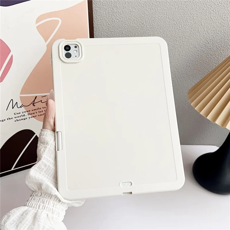 For iPad Pro 11 (2024) Case Shockproof Soft TPU Tablet Cover with Pencil Holder - White
