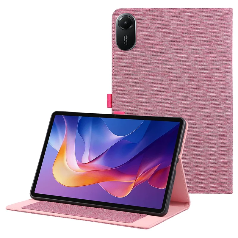Étui pour Xiaomi Redmi Pad 2 avec Support, Porte-Carte, Texture Tissu, Housse de Tablette en Cuir - Rose