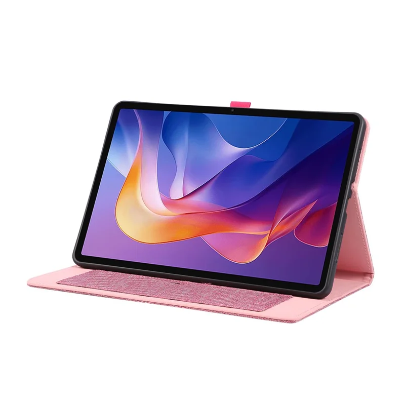 Étui pour Xiaomi Redmi Pad 2 avec Support, Porte-Carte, Texture Tissu, Housse de Tablette en Cuir - Rose