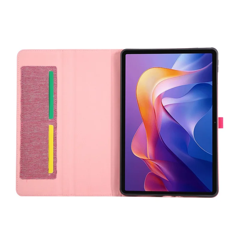 Étui pour Xiaomi Redmi Pad 2 avec Support, Porte-Carte, Texture Tissu, Housse de Tablette en Cuir - Rose