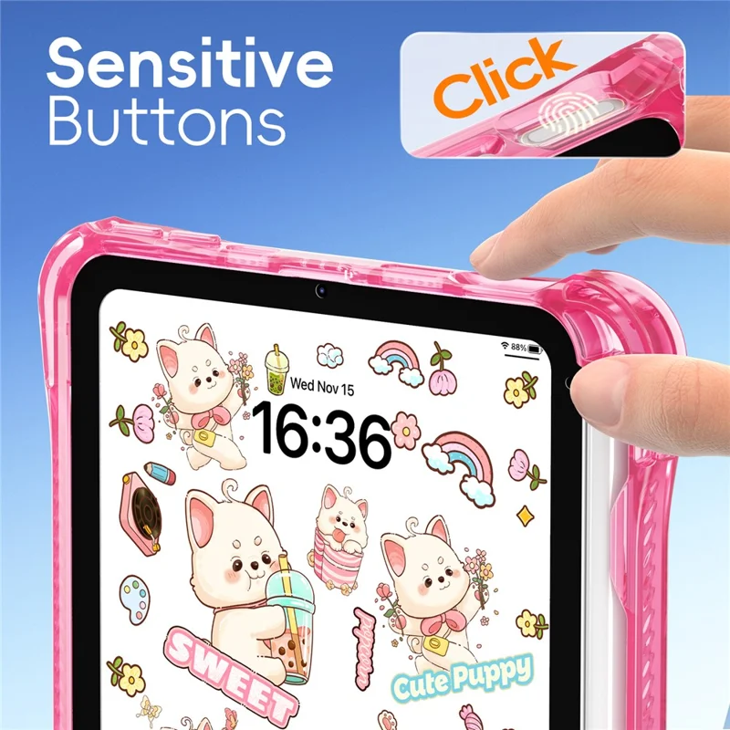 Für iPad mini (2024) / (2021) Hülle Ständer Handschlaufe Prägung PC TPU Acryl Abdeckung mit Schultergurt - Pink