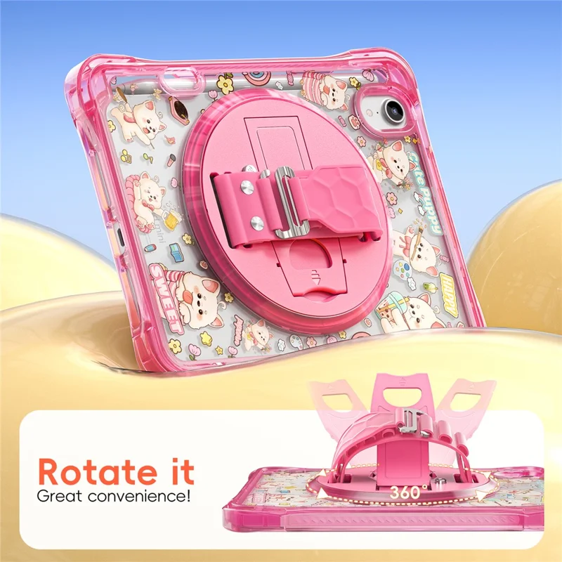 Für iPad mini (2024) / (2021) Hülle Ständer Handschlaufe Prägung PC TPU Acryl Abdeckung mit Schultergurt - Pink