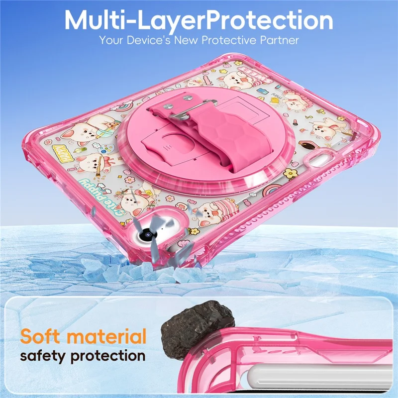 Für iPad mini (2024) / (2021) Hülle Ständer Handschlaufe Prägung PC TPU Acryl Abdeckung mit Schultergurt - Pink