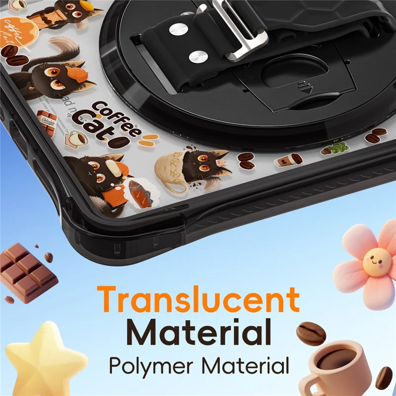 For iPad mini (2024) / (2021) Case Kickstand Hand Strap Imprint PC TPU Acrylic Cover with Shoulder Strap - Black