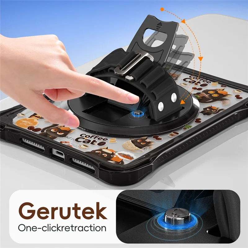 For iPad mini (2024) / (2021) Case Kickstand Hand Strap Imprint PC TPU Acrylic Cover with Shoulder Strap - Black