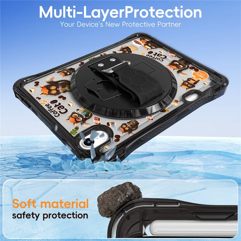 For iPad mini (2024) / (2021) Case Kickstand Hand Strap Imprint PC TPU Acrylic Cover with Shoulder Strap - Black