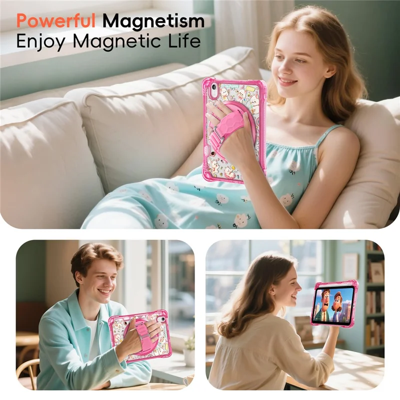For iPad mini (2024) / (2021) Case Kickstand Hand Strap Imprint PC + TPU + Acrylic Tablet Cover - Pink