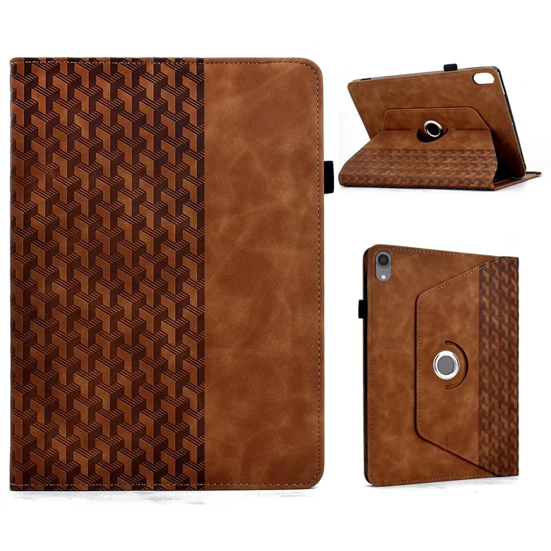 For iPad mini (2024)  /  (2021) Case Rotating Stand Building Block Imprinted Leather Tablet Cover - Brown