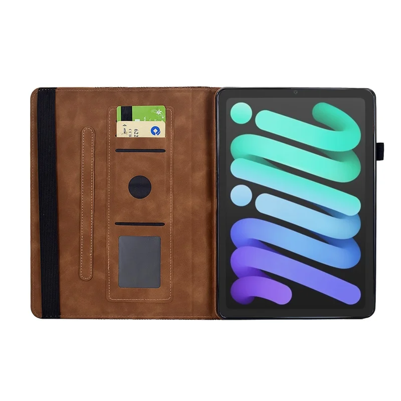 For iPad mini (2024)  /  (2021) Case Rotating Stand Building Block Imprinted Leather Tablet Cover - Brown
