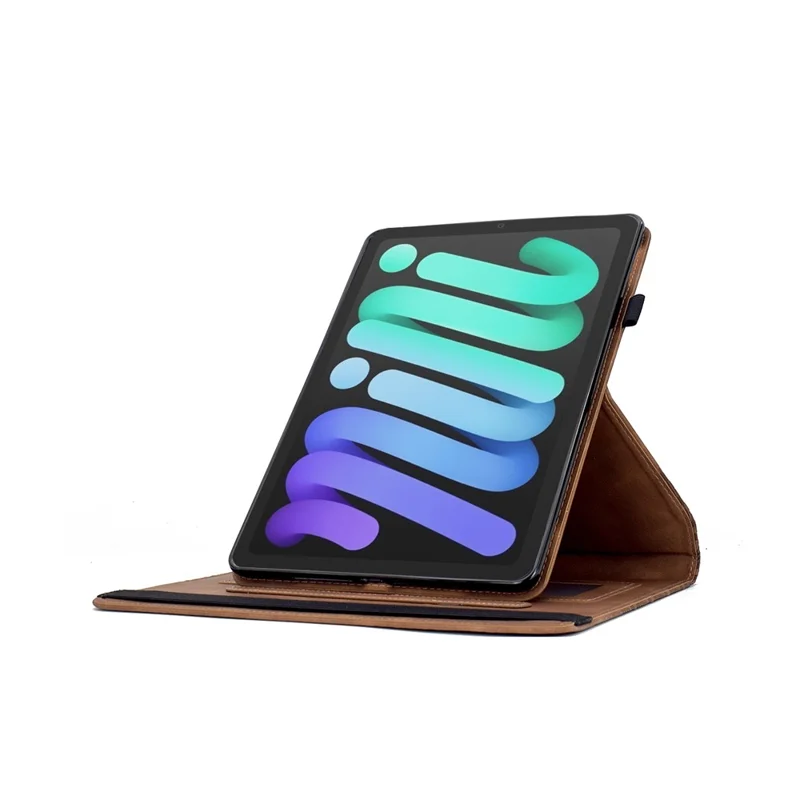 For iPad mini (2024)  /  (2021) Case Rotating Stand Building Block Imprinted Leather Tablet Cover - Brown