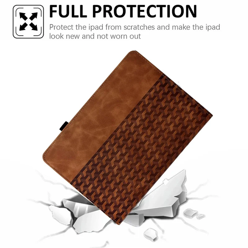 For iPad mini (2024)  /  (2021) Case Rotating Stand Building Block Imprinted Leather Tablet Cover - Brown