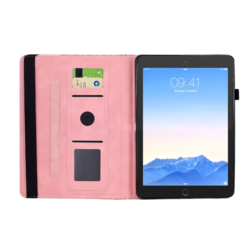 Tablet Case For iPad 9.7-inch (2018)  /  (2017)  /  Air 2  /  Air (2013) Rotating Stand Building Block Imprinted Leather Cover - Pink