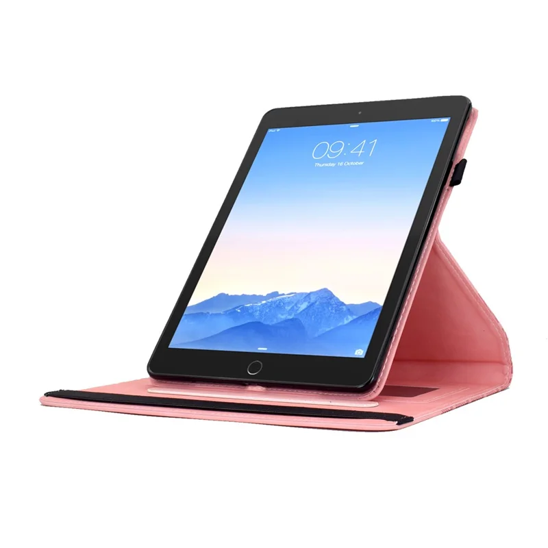 Tablet Case For iPad 9.7-inch (2018)  /  (2017)  /  Air 2  /  Air (2013) Rotating Stand Building Block Imprinted Leather Cover - Pink