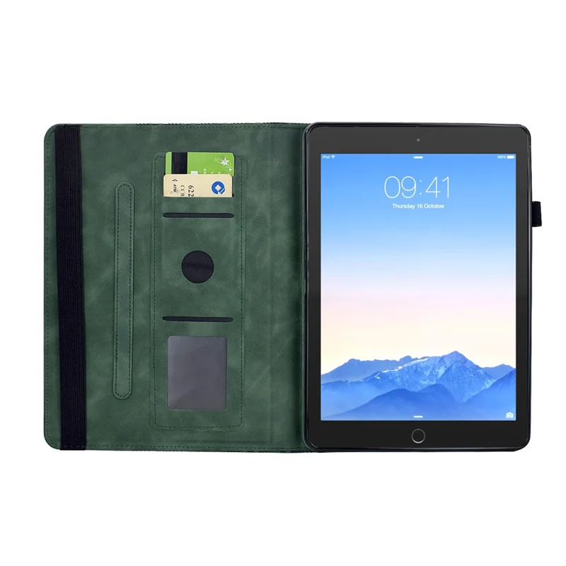 Tablet-Hülle für iPad 9,7 Zoll (2018) / (2017) / Air 2 / Air (2013) Drehbarer Ständer Bausteinprägung Lederabdeckung - Grün