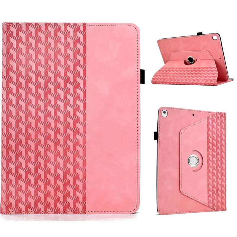 Support de rotation en blocs de construction Étui en cuir imprimé pour iPad 10,2 pouces (2021) / (2020) / (2019) / Air 10,5 pouces (2019) / Pro 10,5 pouces (2017) - Rose