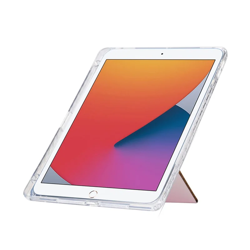 Funda para Tablet iPad 10.2 (2020) / (2019) / Air 10.5 pulgadas (2019) Soporte Plegable Y con Purpurina, Cuero, TPU y Tapa Acrílica Transparente - Oro Rosa