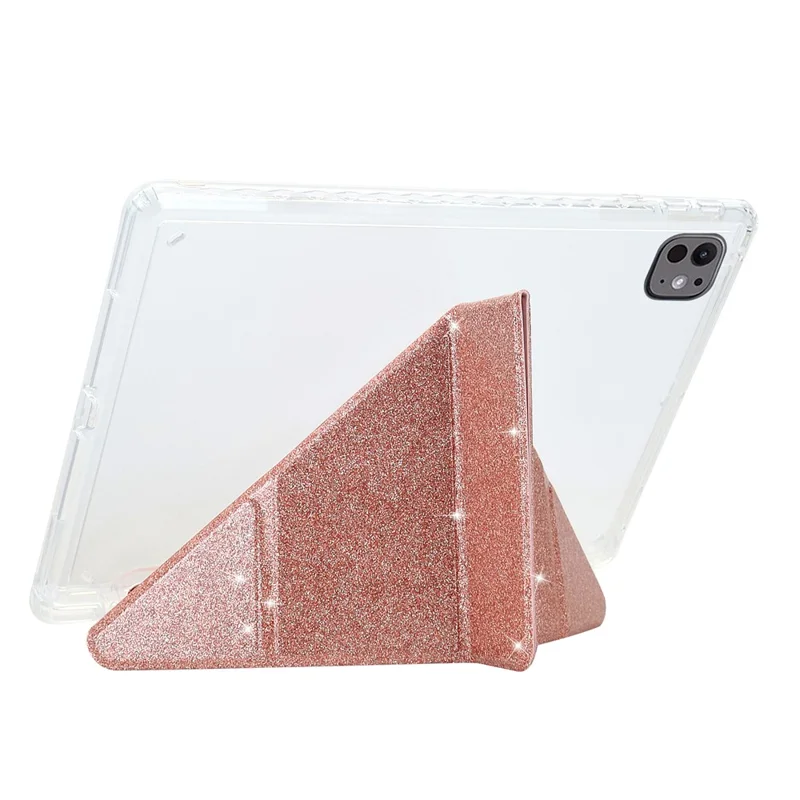 Hülle für iPad Pro 11 (2024) Y-Fold Ständer Glitzer Leder TPU Acryl Transparente Tablet Schutzhülle - Roségold