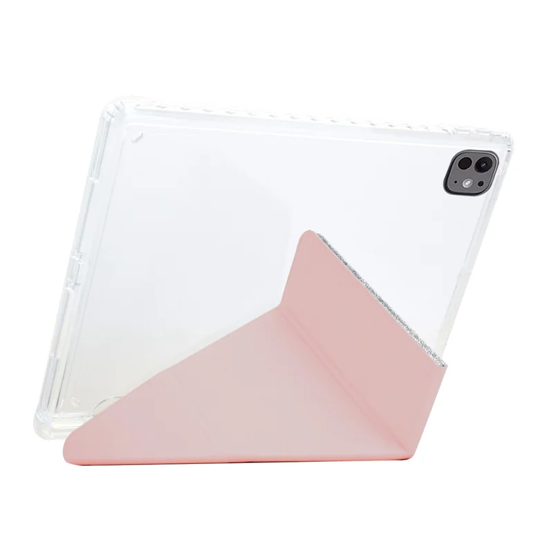 Hülle für iPad Pro 11 (2024) Y-Fold Ständer Glitzer Leder TPU Acryl Transparente Tablet Schutzhülle - Roségold