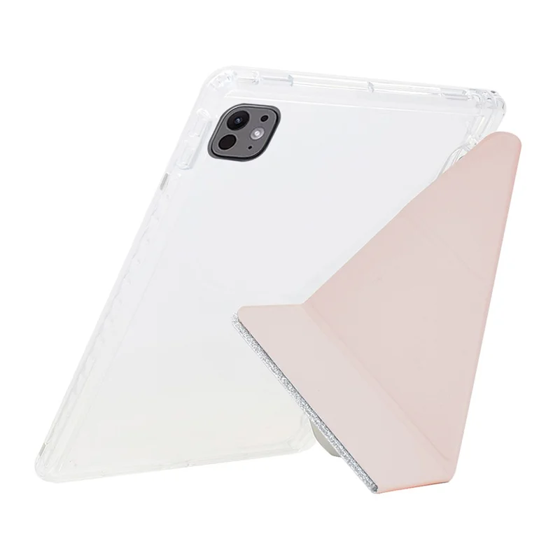 Hülle für iPad Pro 11 (2024) Y-Fold Ständer Glitzer Leder TPU Acryl Transparente Tablet Schutzhülle - Roségold
