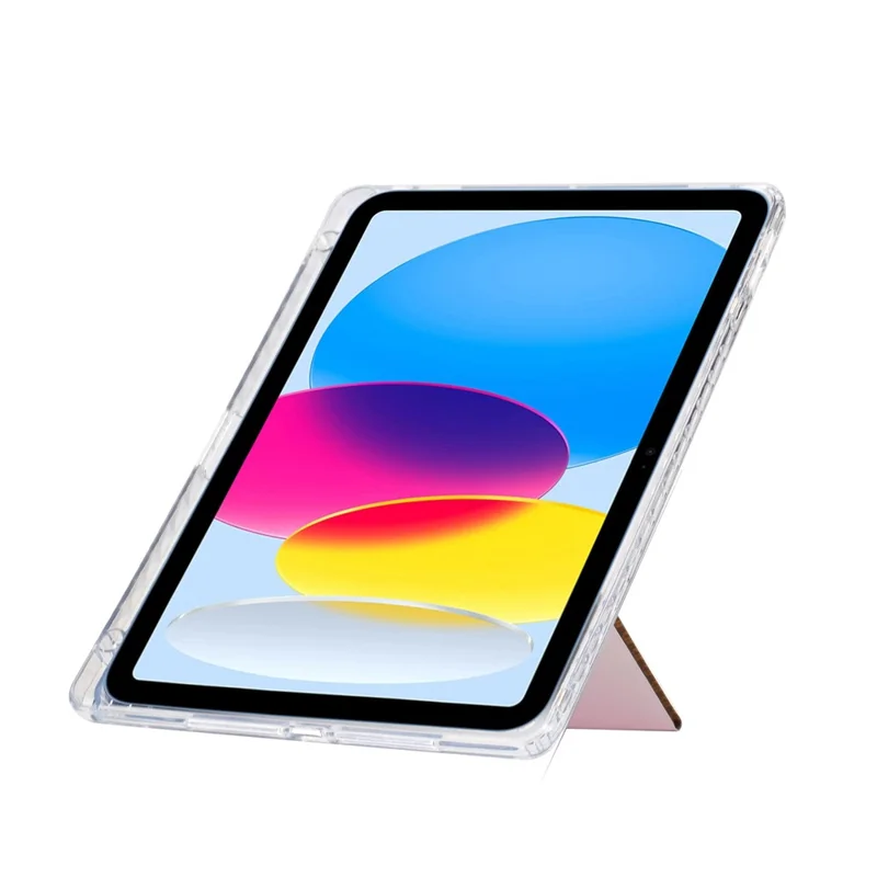For iPad (2025)  /  10.9 (2022) Case Y-Fold Stand Glitter Leather TPU Acrylic Clear Tablet Cover - Rose Gold