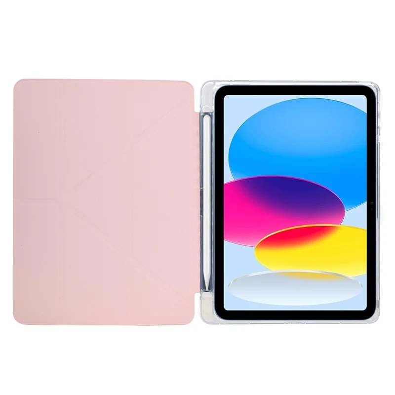 For iPad (2025)  /  10.9 (2022) Case Y-Fold Stand Glitter Leather TPU Acrylic Clear Tablet Cover - Pink