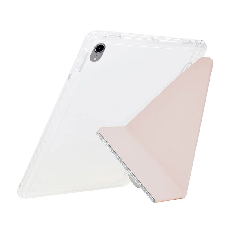 For iPad (2025)  /  10.9 (2022) Case Y-Fold Stand Glitter Leather TPU Acrylic Clear Tablet Cover - Pink
