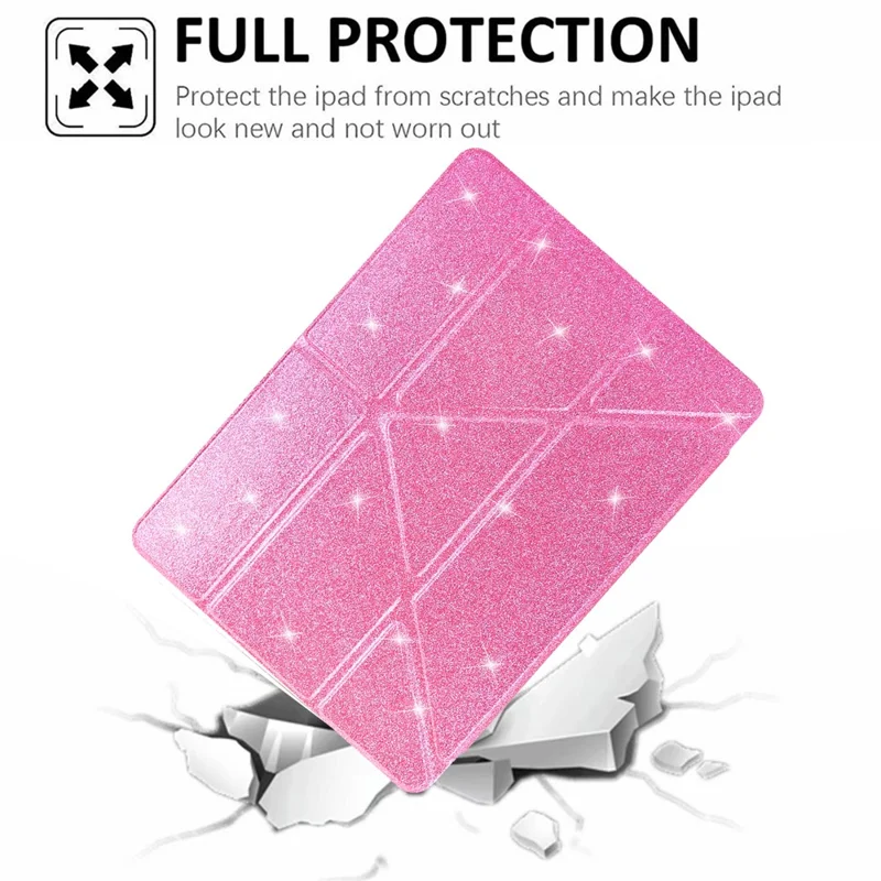 For iPad (2025)  /  10.9 (2022) Case Y-Fold Stand Glitter Leather TPU Acrylic Clear Tablet Cover - Pink