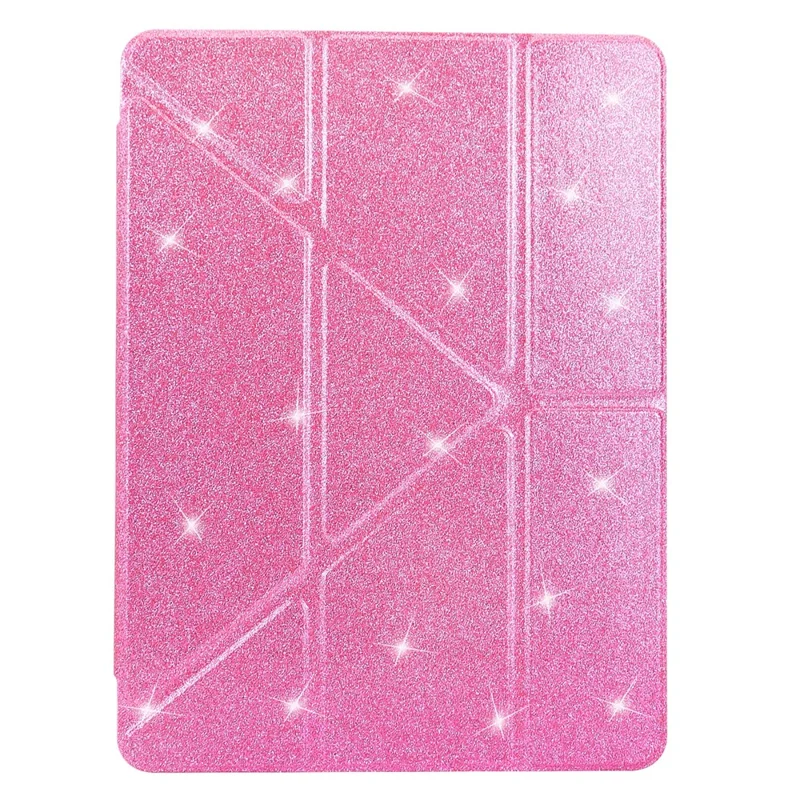 For iPad (2025)  /  10.9 (2022) Case Y-Fold Stand Glitter Leather TPU Acrylic Clear Tablet Cover - Pink
