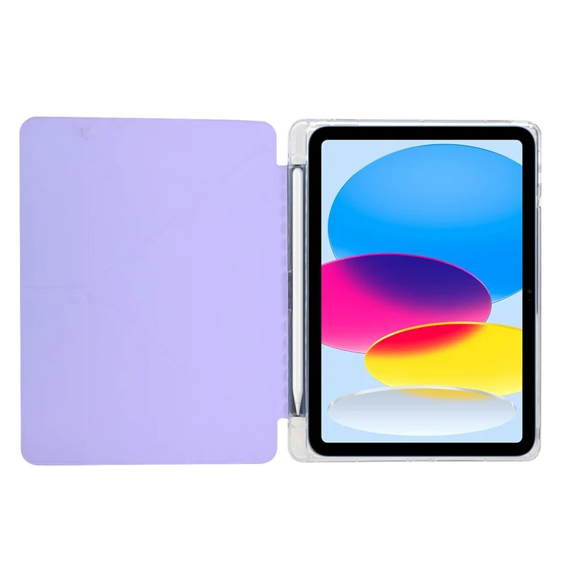 For iPad (2025)  /  10.9 (2022) Case Y-Fold Stand Glitter Leather TPU Acrylic Clear Tablet Cover - Purple