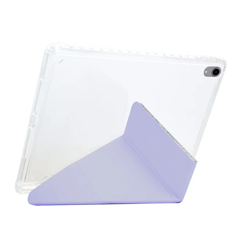 For iPad (2025)  /  10.9 (2022) Case Y-Fold Stand Glitter Leather TPU Acrylic Clear Tablet Cover - Purple