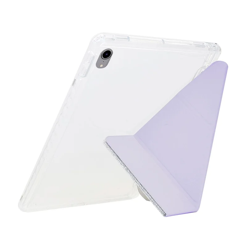 For iPad (2025)  /  10.9 (2022) Case Y-Fold Stand Glitter Leather TPU Acrylic Clear Tablet Cover - Purple