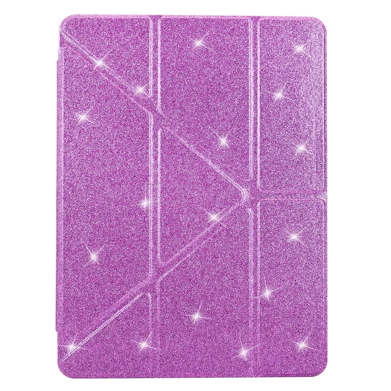 For iPad (2025)  /  10.9 (2022) Case Y-Fold Stand Glitter Leather TPU Acrylic Clear Tablet Cover - Purple