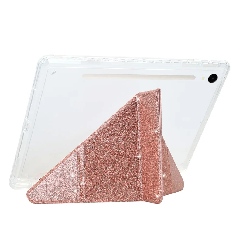 Tablet Case For Samsung Galaxy Tab S10 FE  /  S9 FE  /  S9 Y-Fold Stand Glitter Leather TPU Acrylic Clear Cover - Rose Gold