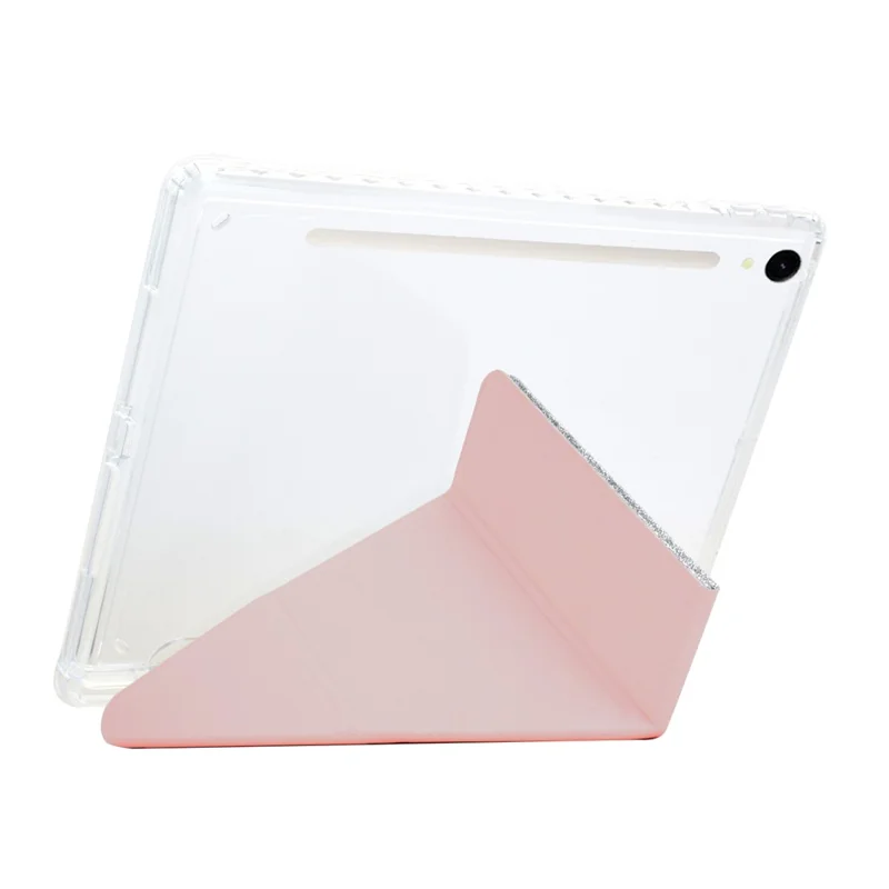 Tablet Case For Samsung Galaxy Tab S10 FE  /  S9 FE  /  S9 Y-Fold Stand Glitter Leather TPU Acrylic Clear Cover - Rose Gold