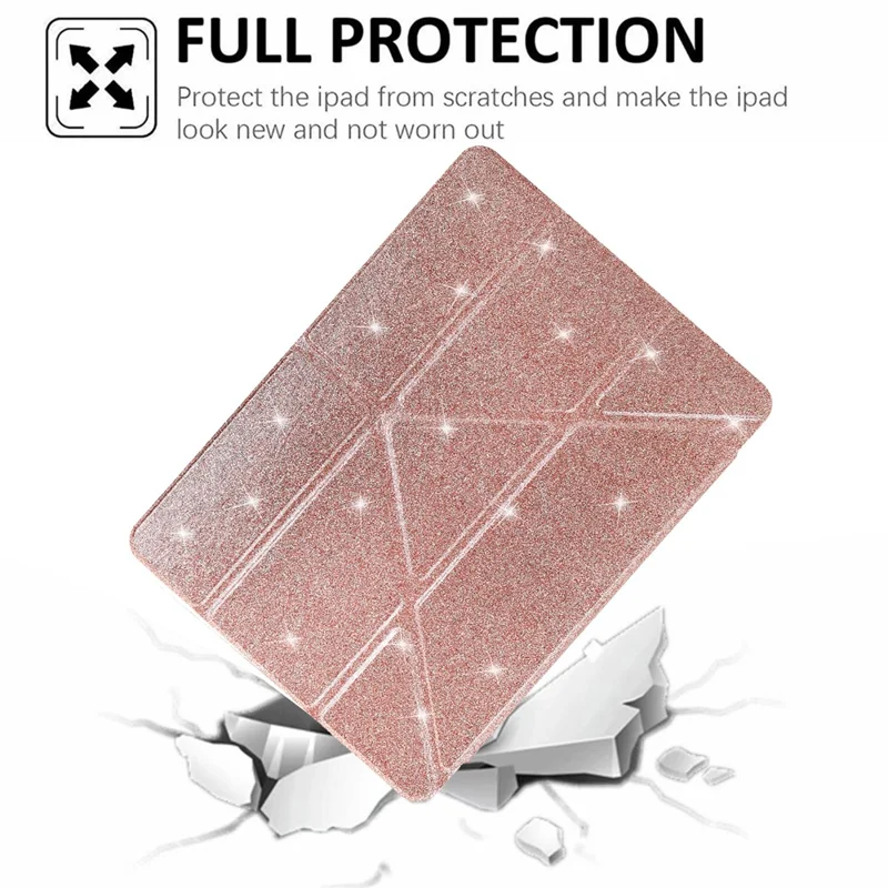 Tablet Case For Samsung Galaxy Tab S10 FE  /  S9 FE  /  S9 Y-Fold Stand Glitter Leather TPU Acrylic Clear Cover - Rose Gold