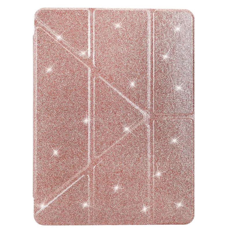 Tablet Case For Samsung Galaxy Tab S10 FE  /  S9 FE  /  S9 Y-Fold Stand Glitter Leather TPU Acrylic Clear Cover - Rose Gold