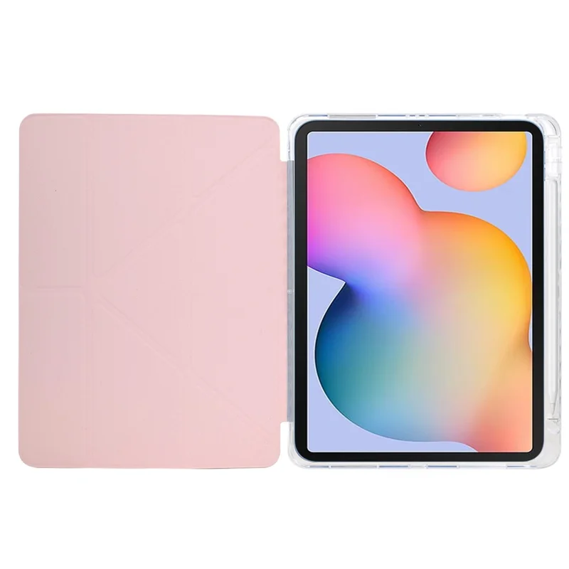Чехол для планшета Samsung Galaxy Tab S6 Lite (2024) / (2022) / (2020) P610 P615 Y-образная подставка, с блестками, кожаный, TPU и акриловый прозрачный чехол - Розовое золото