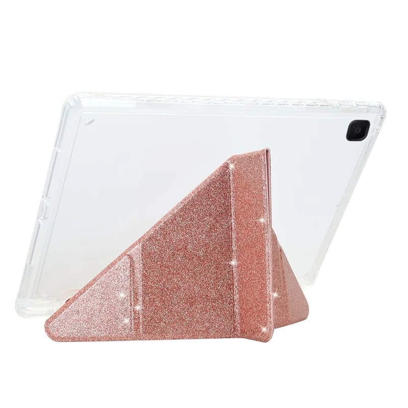 Чехол для планшета Samsung Galaxy Tab S6 Lite (2024) / (2022) / (2020) P610 P615 Y-образная подставка, с блестками, кожаный, TPU и акриловый прозрачный чехол - Розовое золото