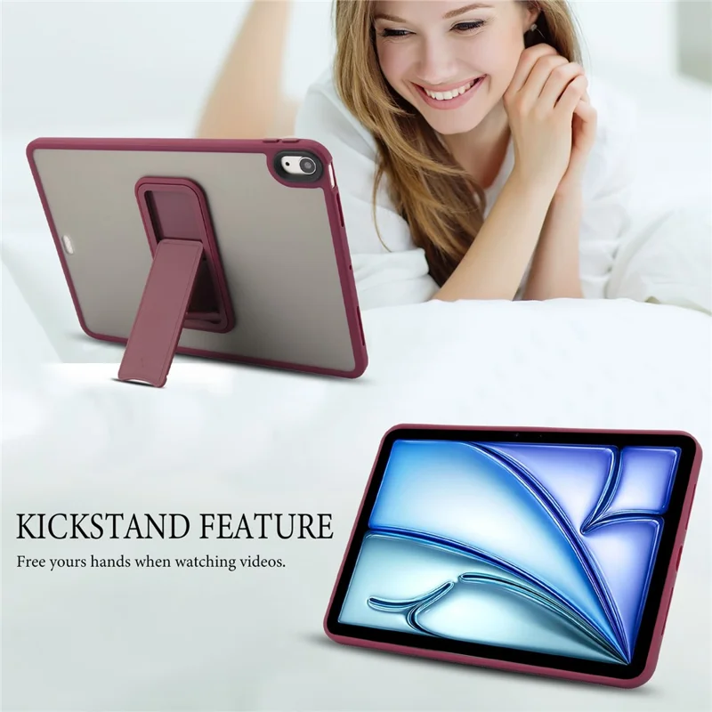 For iPad Air 13 (2026) / (2025) / (2024) Case with Kickstand TPU + PC Skin-Touch Tablet Cover - Wine Red