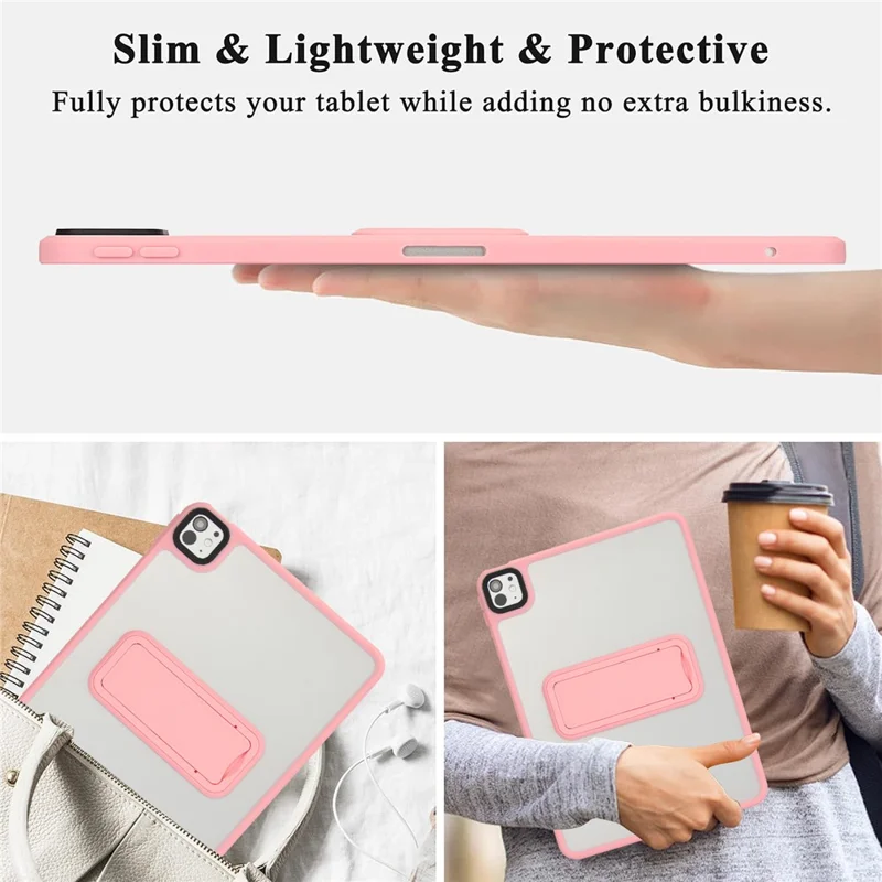 For iPad Pro 13 (2024) Case with Kickstand TPU + PC Skin-Touch Tablet Cover - Pink